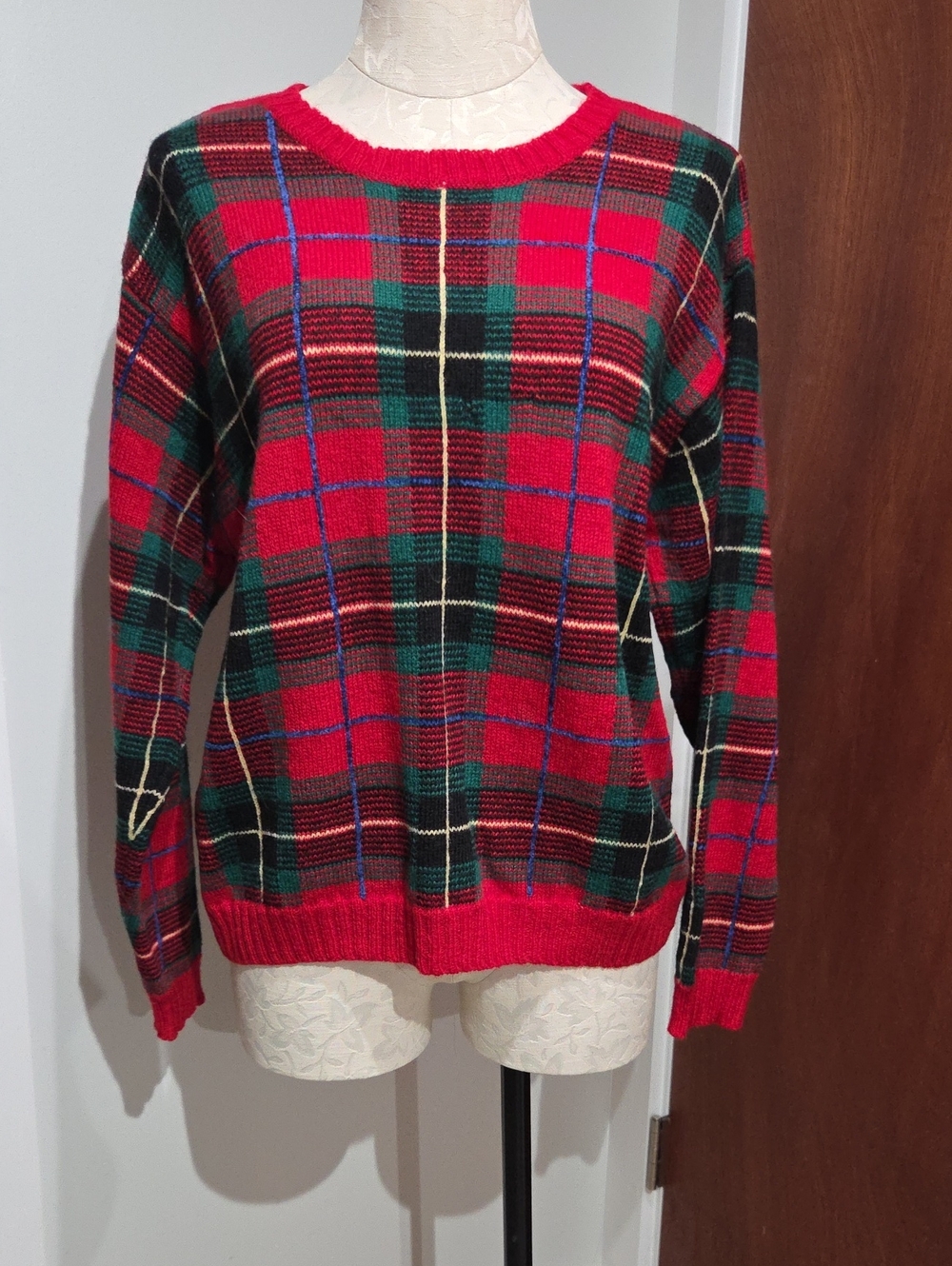 Vintage Talbots Red Plaid Crewneck Sweater - Size L